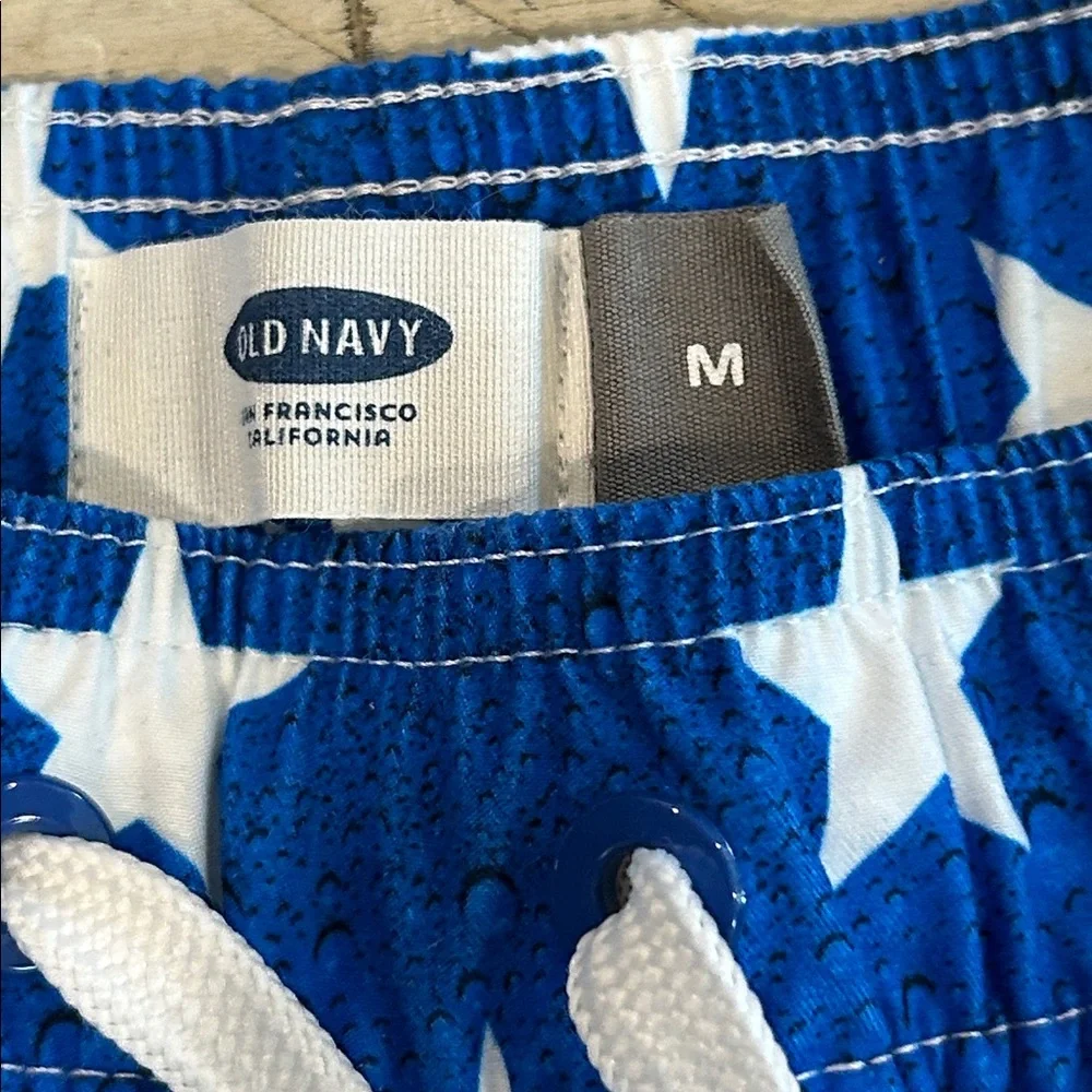 Old Navy Patriotic Swim Trunks Stars & Stripes Front Ppckets Drawstring Size M